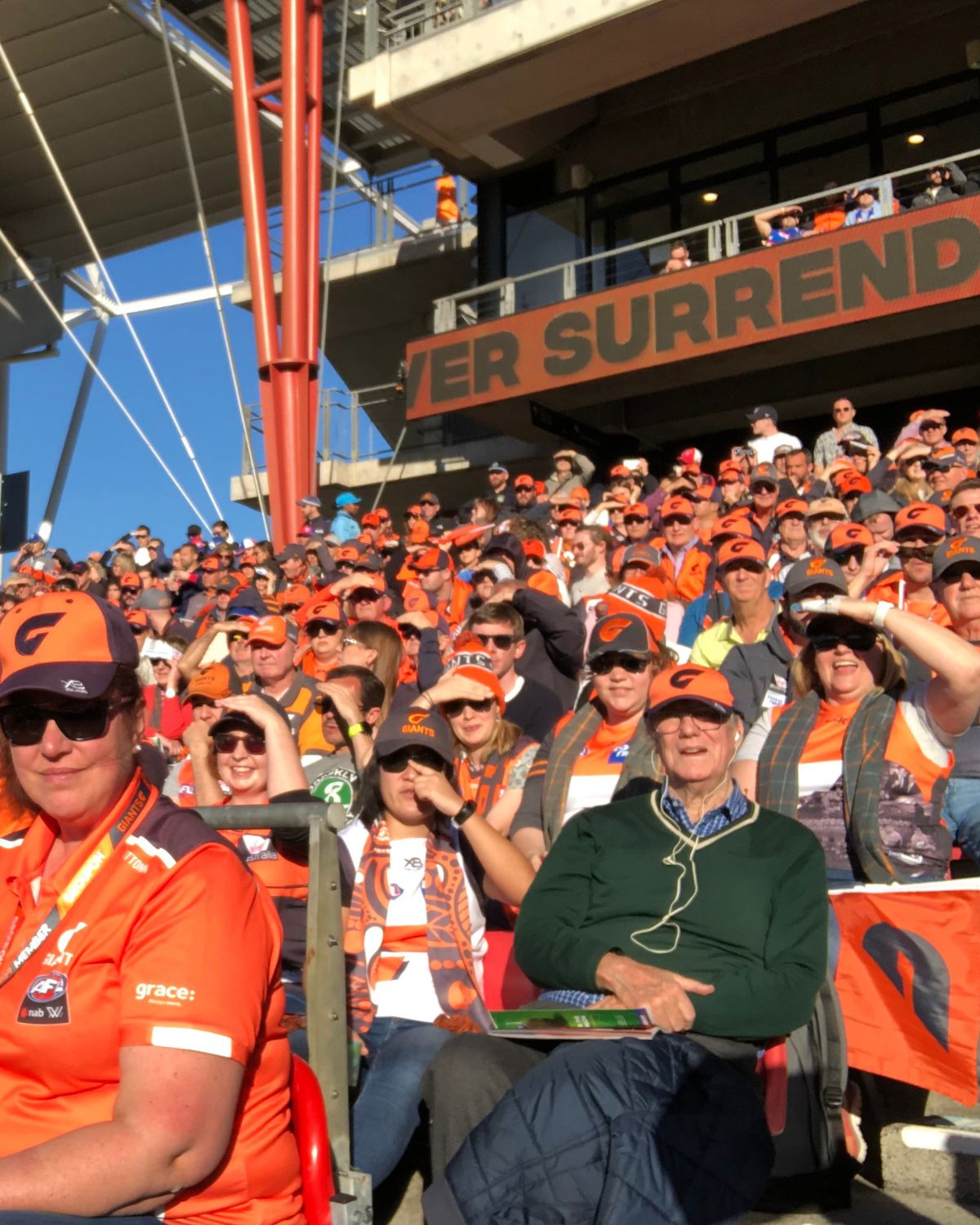 Giants supporters at the 2019 elimination final against the Western Bulldogs