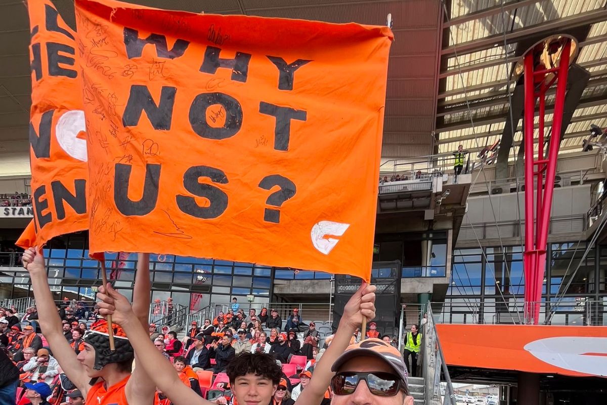 Giants supporters with the Why Not Us banner